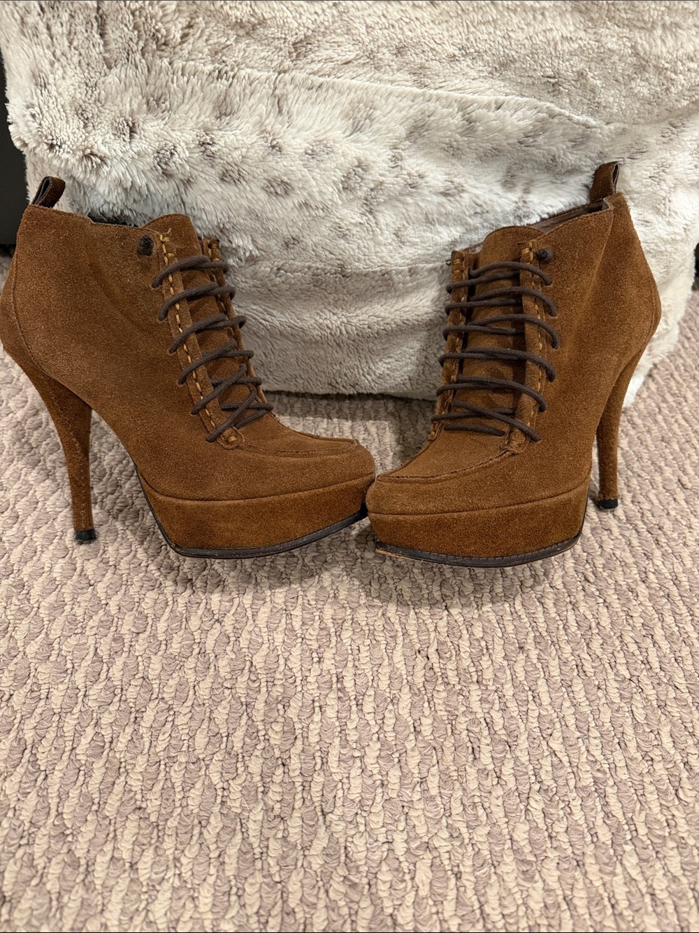 H by Halston Chestnut Brown Suede Lace-Up Platform Ankle Boots
